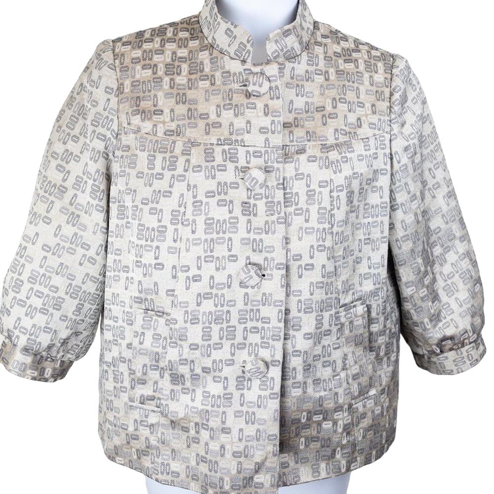 George Ivory & Taupe Jacquard Statement Jacket 16